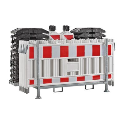 Kombigestell für 10 Absperrschrankengitter, 10 Baken & 22 Fußplatten | Befüllt frontal