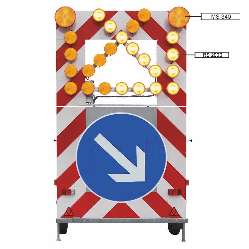 Beispiel einer fahrbaren Absperrtafel mit LED Vorwarnern MS 340 und RS 2000